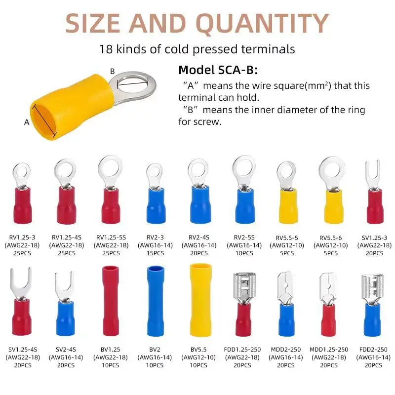 300pcs Cold Compression Wiring Terminal Boxed Combination Male and Female Pre-Insulated Terminal Copper Wire Crimper 30J