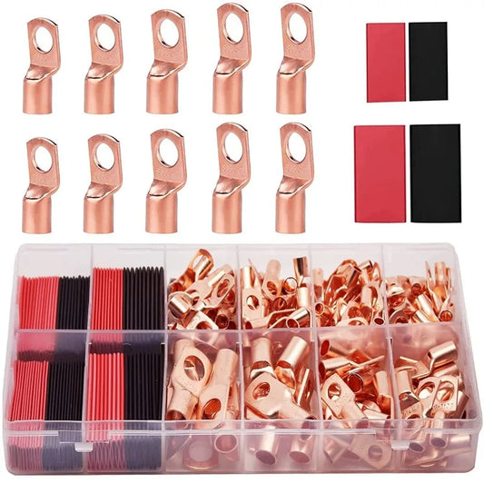 SC Peephole Bare Terminal 100pcs Golden 50pcs Cold Compression Terminal 50pcs Heat Shrink Tube Boxed