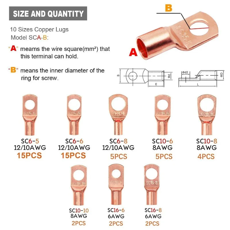 SC Peephole Bare Terminal 100pcs Golden 50pcs Cold Compression Terminal 50pcs Heat Shrink Tube Boxed