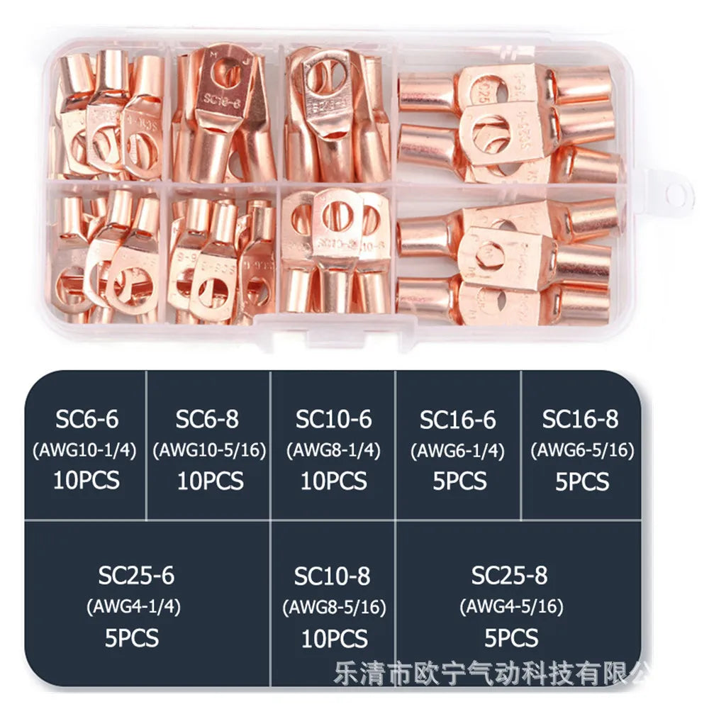 SC6-25 Series Peephole Copper Terminal Terminal Connector Suit 65PCs Golden