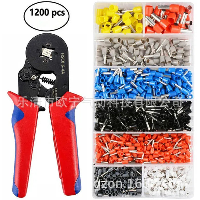 Wiring Terminal Ve1200pcs Tube Needle Type Wiring Pre-Insulation Cold Compression Terminal 6-4 Four Sides Crimping Plier Suit