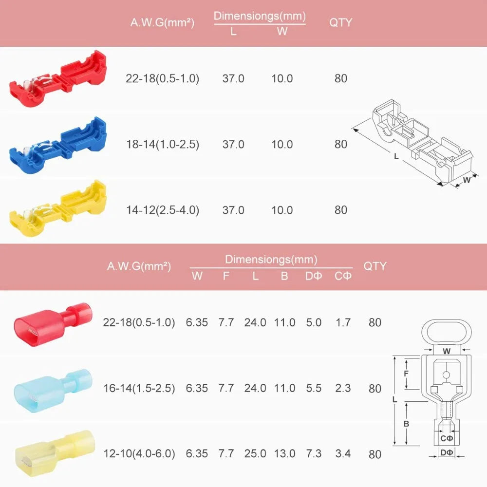 480pcs Ant Clip T-Type Break-Free Line Main Line Branch Jointing Clamp Nylon Insert Cold Compression Terminal