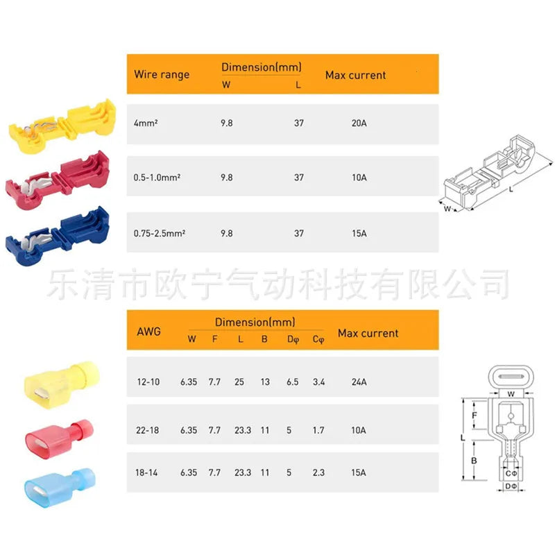 480pcs Ant Clip T-Type Break-Free Line Main Line Branch Jointing Clamp Nylon Insert Cold Compression Terminal