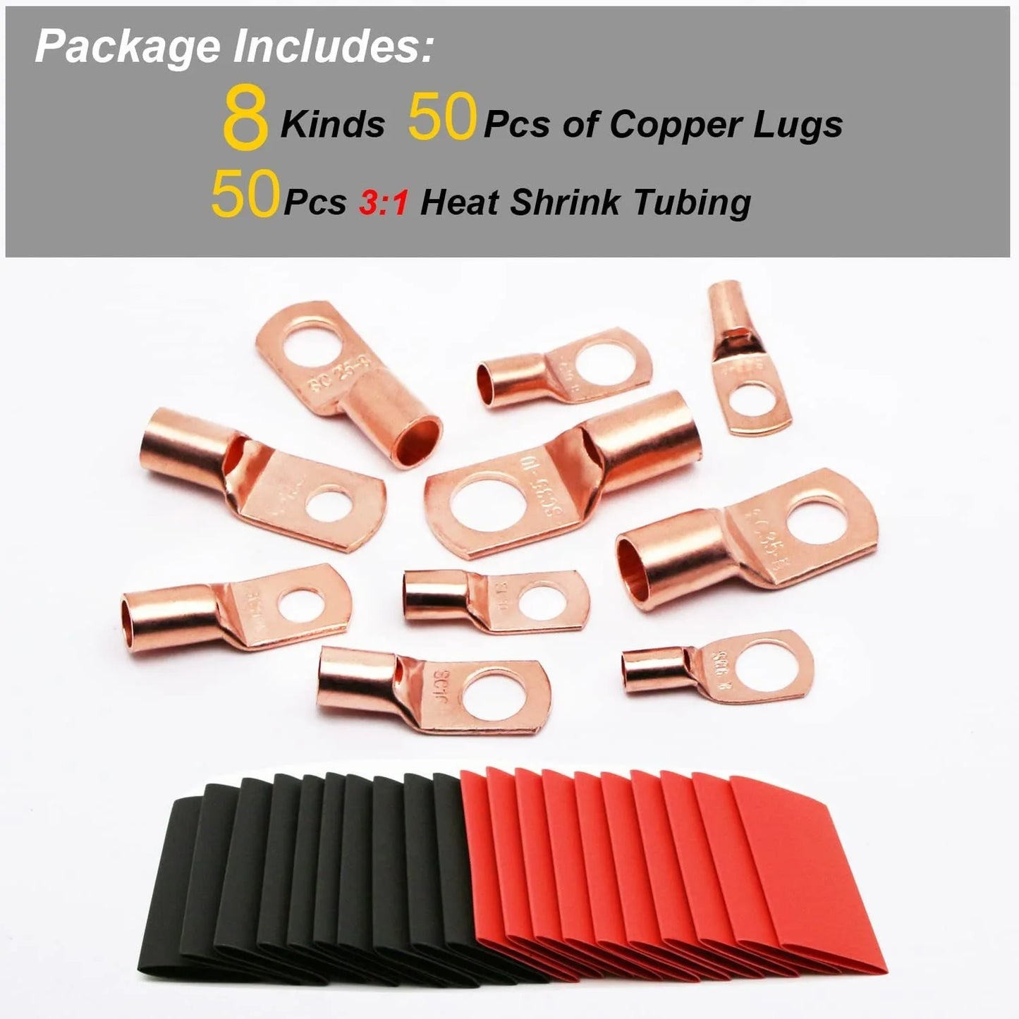 SC Peephole Bare Terminal 100pcs Golden 50pcs Cold Compression Terminal 50pcs Heat Shrink Tube Boxed