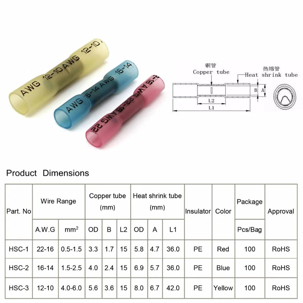 Waterproof Heat Shrinkable Middle Cold Compression Wiring Terminal Boxed Combination 200pcs Insulation Bht1.25/2/5.5