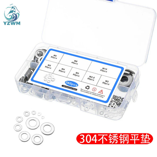 Stainless Steel Flat Washer 360pcs Box M2 2.5 3 4 5 6 8 10 Gasket for Cross Border E-commerce