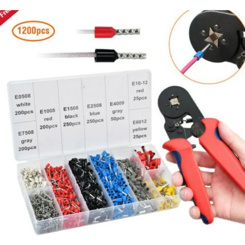 Wiring Terminal Ve1200pcs Tube Needle Type Wiring Pre-Insulation Cold Compression Terminal 6-4 Four Sides Crimping Plier Suit