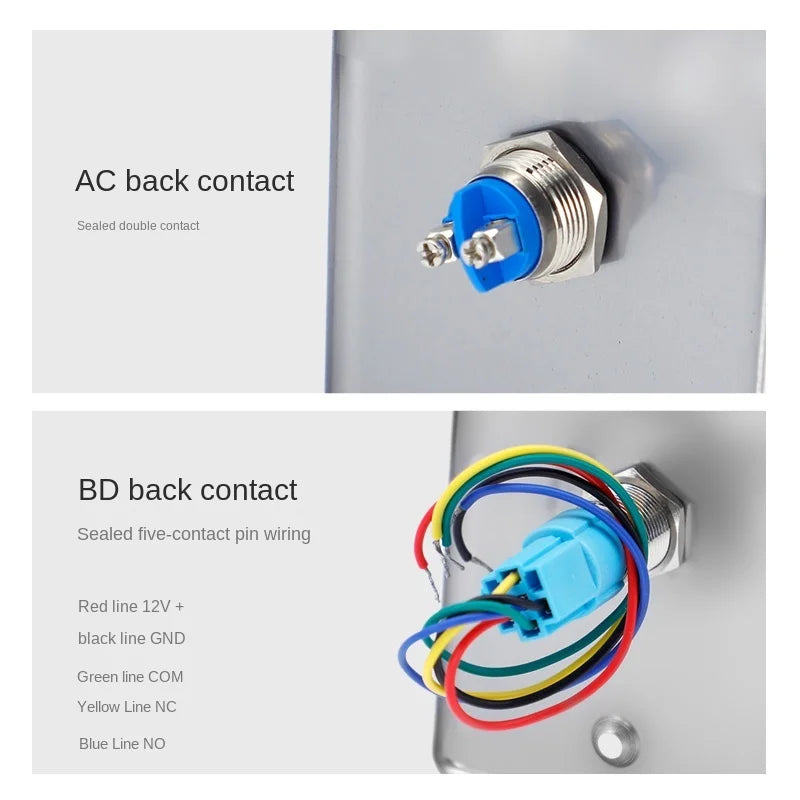 YZWM 12 16 19 22mm Self Reset Access Control Switch Metal Button Normally Open and Normally Closed Exit Switch Horn Doorbell