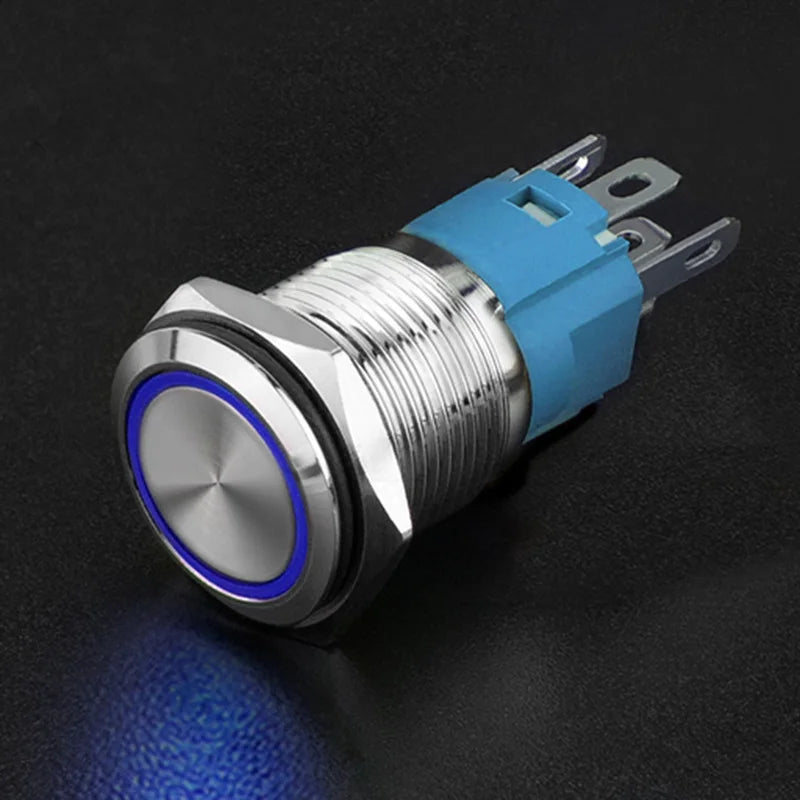 YZWM 22mm Metal Access Control Button Switch Ring with LED Light Self Locking Car Switch Refitted 6v12v24v220v