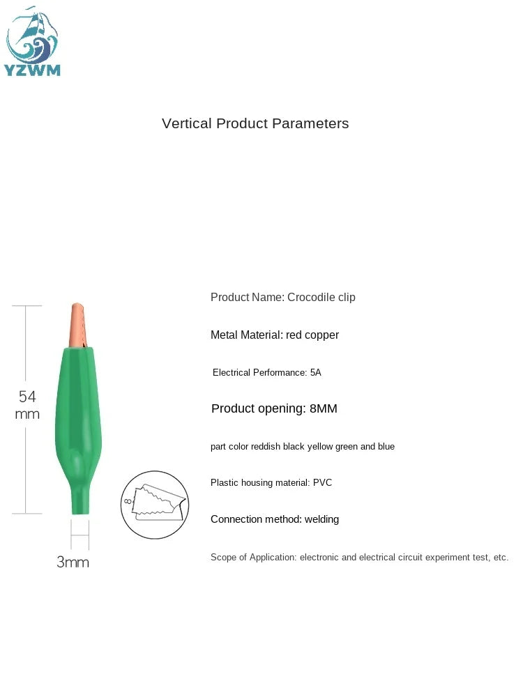 YZWM 8mm Copper Alligator Clip Pure Copper Alligator Clip Large Stainless Steel Wire Clip Battery Clip Electric Clip Test Clip