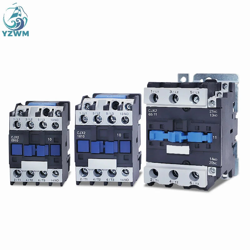 YZWM AC Contactor CJX2-3210 3201 9A NO 3-Phase DIN Rail Mount Electric Power Contactor 24V 36V 110V 220V 380V